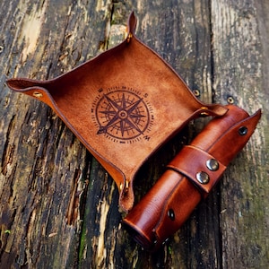 Leather Dice Tray, Rolling Tray for D&D, with Custom Engraving, Rustic dice holder or jewelry, desk organizer