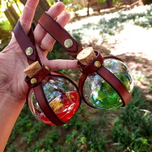 Custom Plastic Potion Bottle with Leather Holder: LARP, Cosplay, Renaissance, D&D