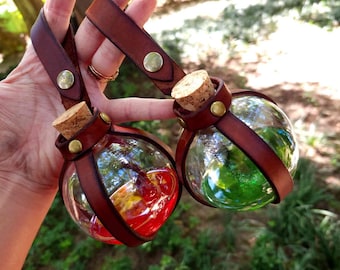 Custom Plastic Potion Bottle with Leather Holder: LARP, Cosplay, Renaissance, D&D