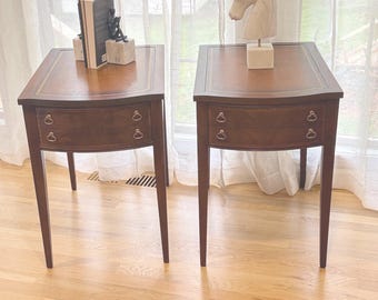 Vintage Demilune Side Tables | Federal Style Dark Walnut Pair