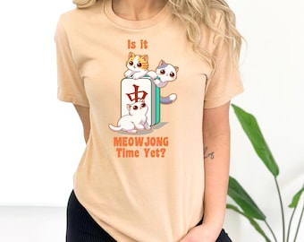 Cats and Mahjong. Is it Meowjong Time T-Shirt. Board Games, Mahjong Player Gifts. Funny Mahjong Gifts. Cats, Mahjong Shirt