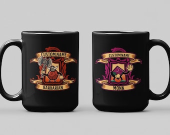 Custom Dnd Classes Mug. Enter your Name and Classes on your Dungeon dragon mug. Paladin, Wizard, Cleric, Etc. 11/15 Oz Coffee mug.
