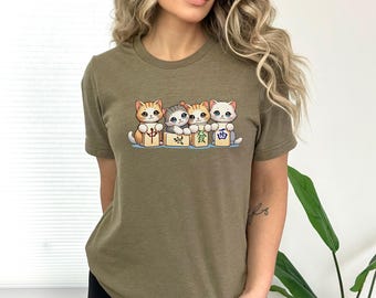 Cute Cats Kittens Playing with Mahjong Tiles T-Shirt. Board Games, Mahjong Player Gifts. Funny Mahjong Gifts.