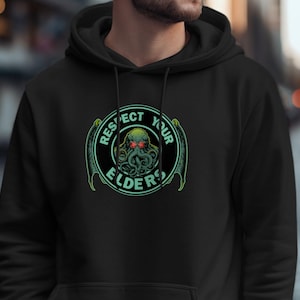 Cthulhu Hoodie, respect your elders, Horror, Massachusetts, Miskatonic, H.P. Lovecraft Hoodie. Monster Men Hoodie