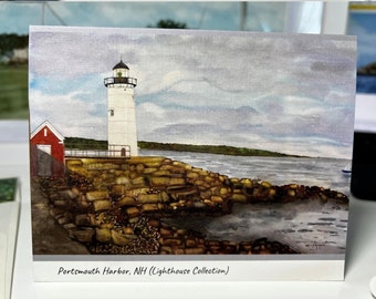 Portsmouth Harbor, New Hampshire, New England, Lighthouse , watercolor, art print, greeting cards, note cards