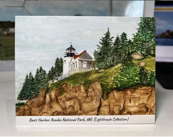 Bass Harbor-Acadia National Park-Maine, Lighthouse, New England, watercolor, greeting cards, note cards, art print