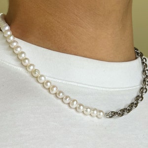 Half & Half Pearl and Chain Necklace