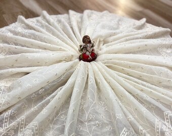 Soft Mulmul off white dyeable Lakhnavi Embroidery Work Dupattas