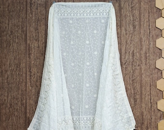 Indian Dyeable Georgette off white Dupattas with Embroidered for Weddings, Party Wear, Festivals