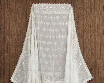Indian Dyeable Georgette off white Dupattas with Embroidered for Weddings, Party Wear, Festivals