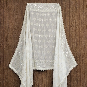 Indian Dyeable Georgette off white Dupattas with Embroidered for Weddings, Party Wear, Festivals