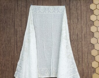 Dyeable Georgette Dupatta: Off White Lakhnavi Embroidery