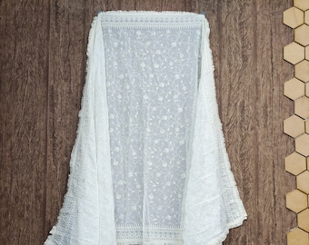 Indian Dyeable Georgette off white Dupatta with Embroidered for Weddings, Party Wear, Festivals