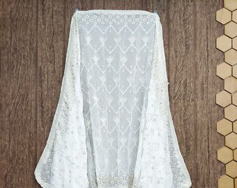 Indian Dyeable Georgette off white Dupattas with Embroidered for Weddings, Party Wear, Festivals