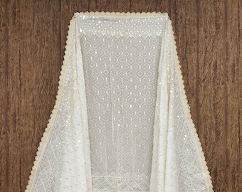 Indian Dyeable Georgette off white Dupattas with Embroidered for Weddings, Party Wear, Festivals