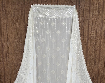 Indian Dyeable Georgette off white Dupattas with Embroidered for Weddings, Party Wear, Festivals