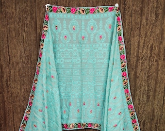 Crystal Beaded Indian Dupatta: Bridal Wedding Sari Scarf