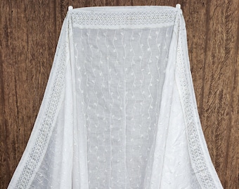 Dyeable White Dupatta with Soft Mulmul Fabric & Lakhnavi Embroidery