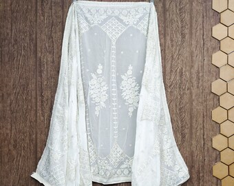 Indian Dyeable Georgette off white Dupattas with Embroidered for Weddings, Party Wear Festivals