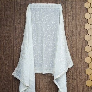Indian Dyeable Georgette off white Dupatta with Embroidered for Weddings, Party Wear, Festivals