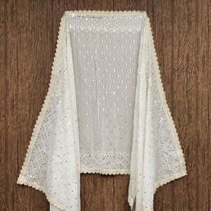 Indian Dyeable Georgette off white Dupattas with Embroidered for Weddings, Party Wear, Festivals