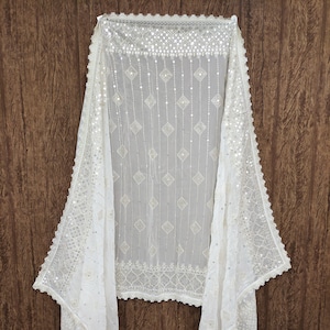 Indian Dyeable Georgette off white Dupattas with Embroidered for Weddings, Party Wear, Festivals