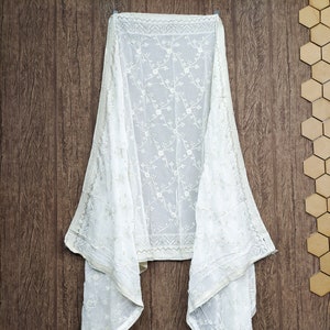 Indian Dyeable Georgette off white Dupattas with Embroidered for Weddings, Party Wear, Festivals