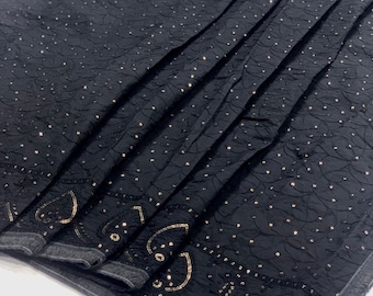 Soft Mulmul Embroidered Dupatta for Dyeing - Lakhnavi Work, Black And Purple