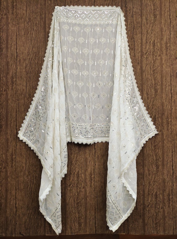 Indian Dyeable Georgette off white Dupattas with Embroidered for Weddings, Party Wear, Festivals