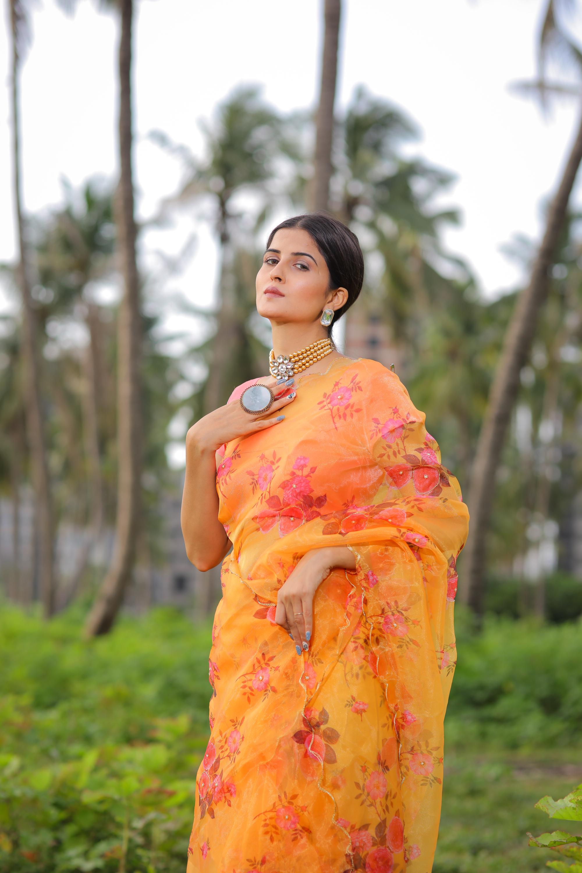 Organza floral sarees online best sale