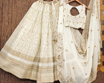 White Embroidered Lehenga Choli with Dupatta | Indian Wedding and Festive Wear Set