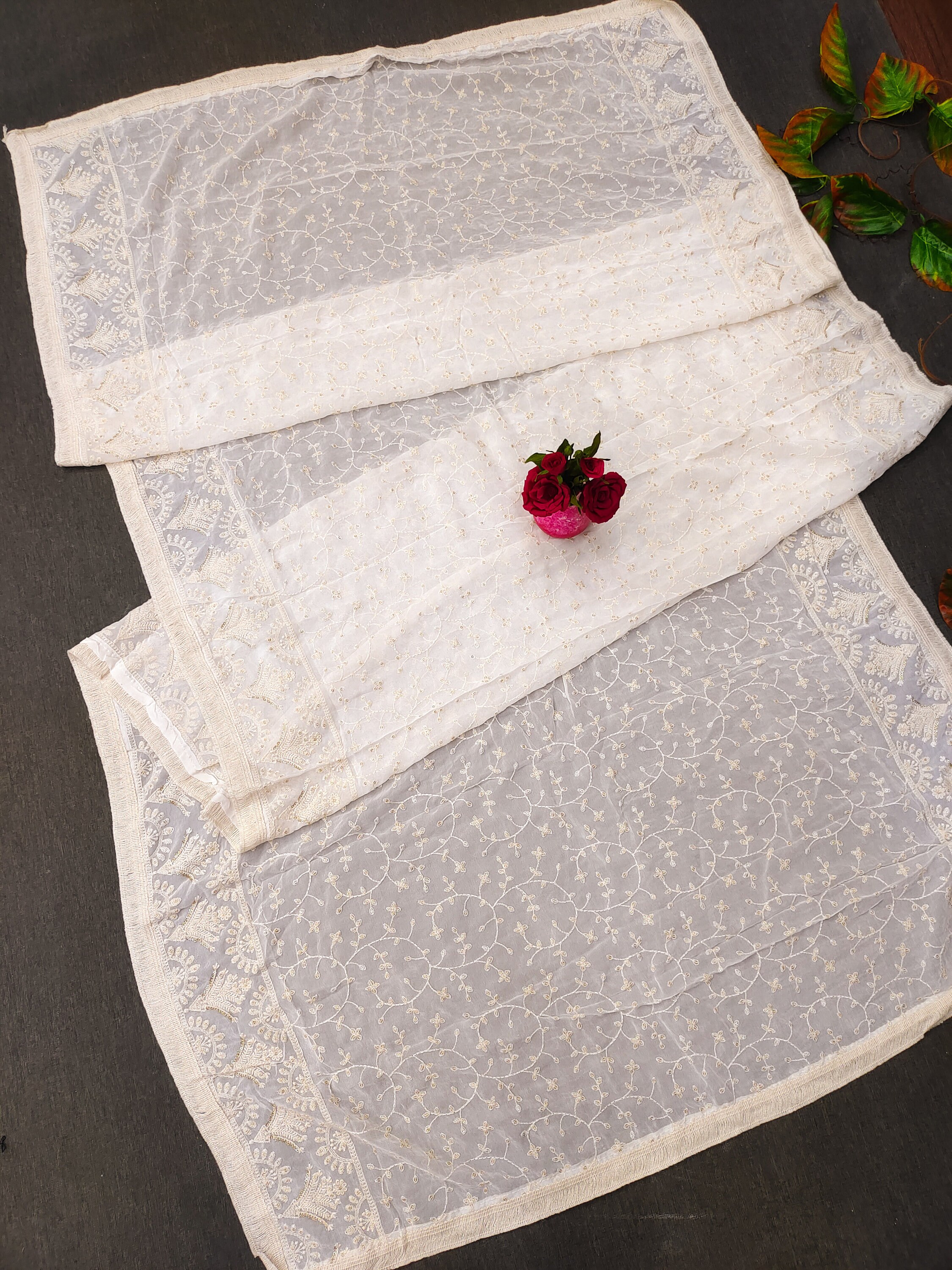 Georgette gray white shaded dupatta