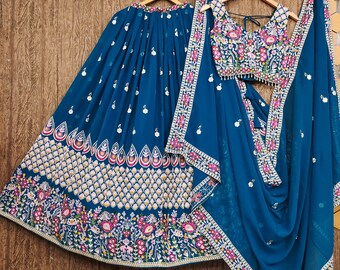 Embroidered Lehenga Choli Set: Georgette Indian Wedding Dress