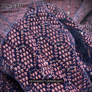 Blue Indian Embroidered Velvet Fabric by the yard Sewing DIY Crafting Wedding Dress Costumes Doll Bags Cushion Covers Table Runner Quilting