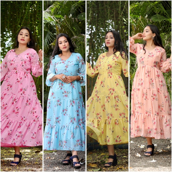 Ada Handmade Floral Printed Grey & Orange Cotton Lucknowi Chikankari Indian  Women Flared Short Kurti - A911317 - Ada - 4077067