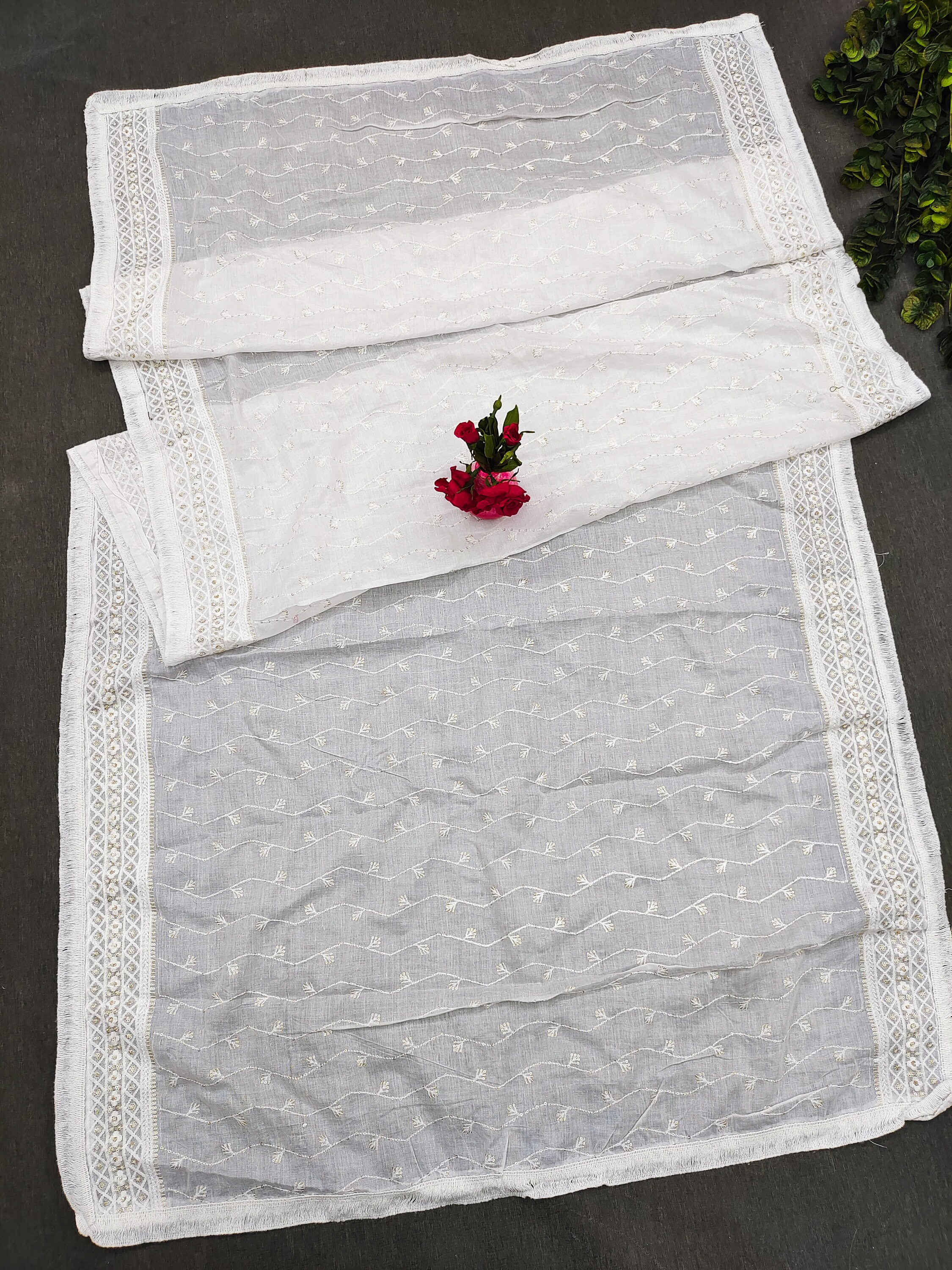 Black and White  Printed Organic Mulmul Dupatta main image 0