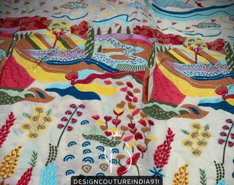 Ivory Embroidered Velvet Fabric: Indian Sewing, DIY Crafts, Costumes