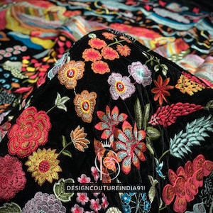 Black Indian Embroidered Velvet Fabric by the yard Sewing DIY Crafting Wedding Dress Costumes Doll Bags Cushion Covers Table Runner Quilting