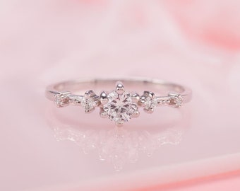 Women silver engagement ring, Simple Art Deco engagement ring, Unique promise ring silver, Women promise ring, Dainty engagement ring