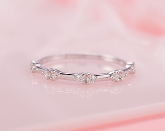 Delicate minimalist silver wedding band, Small women wedding band, Eternity promise ring, Half eternity wedding band, Anniversary ring gift