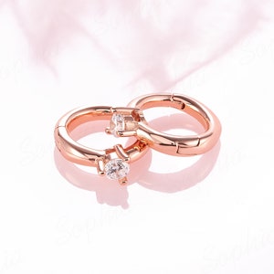 Minimalist Diamond Hoop Earrings, 18k Rose Gold Huggie Hoop Earrings, Small Huggie Earrings, Everyday Hoops, Dainty Summer Huggie Hoops