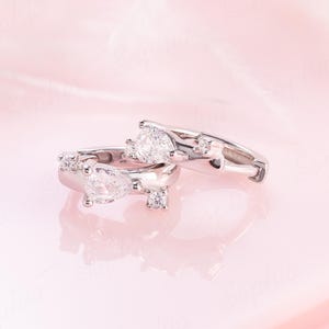 Pear Diamond 925 Sterling Silver Huggie Hoops Earrings, Small Dainty Silver Hoops, Silver Bridal Hoops Earrings, Bridal Jewelry Gift for Her