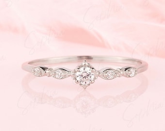 Vintage style art deco 925 sterling silver womens engagement ring, Dainty minimalist cz promise ring  woman, Unique silver wedding ring