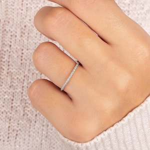 Womens small minimalist sterling silver wedding band, Tiny dainty cz wedding band, Delicate half eternity cz wedding band, Gift for her