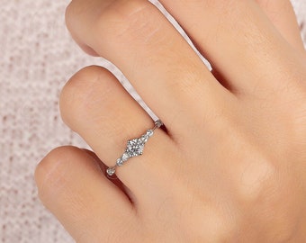 Bague de promesse en argent sterling 925 pour elle, bague de fiançailles pour femme simple et délicate, cadeau d'anniversaire pour elle, petite bague de mariage en argent