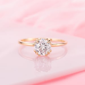 Unique 1ct cz solitaire engagement ring, 14k yellow gold solitaire women promise ring, Unique bridal ring, Anniversary ring, Wedding ring
