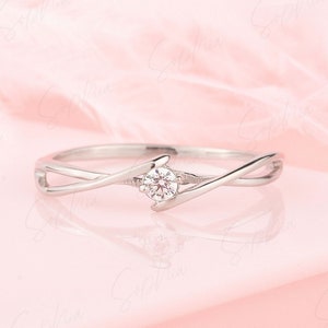 Celtic style solitaire cz promise ring for her, Womens 925 sterling silver dainty engagement ring, Anniversary promise gift for her