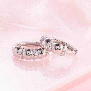 Dainty 925 Sterling Silver Diamond Hoops Earrings, Small Diamond Hoop Earrings, Bridal Hoops, Unique Diamond Huggie Hoops, Gift for Her