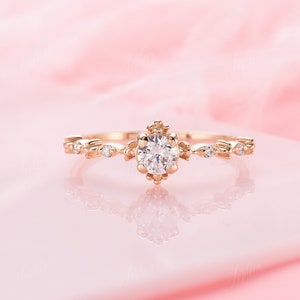 Art deco women engagement ring in rose gold, Unique antique style promise ring for her, Dainty minimalist promise ring, Anniversary gift