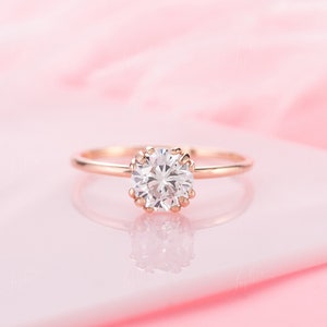 Unique & dainty solitaire 1ct lab diamond engagement ring, Art deco style women promise ring, Anniversary gift ring, Rose gold wedding ring